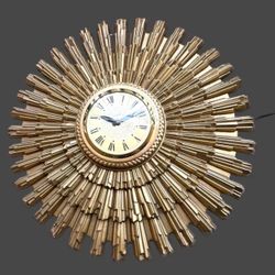 Vtg Sunburst MCM Starburst Wall Clock 20" Gold Electric Welby Co USA Roman Works