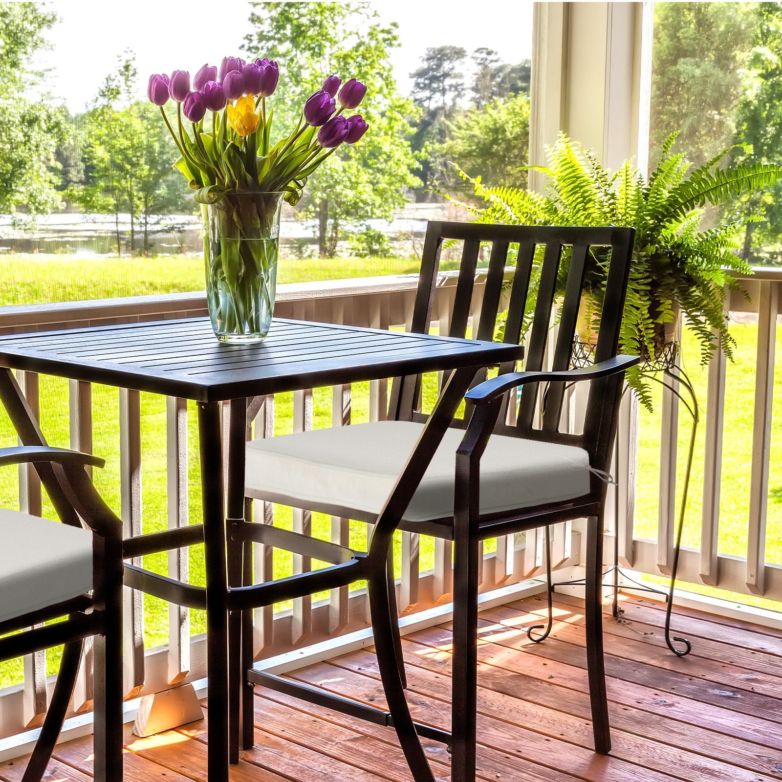 Aoodor Outdoor Dining Chair Cushions Set, Patio Chair Pads with Ties, Ivory White, Set of 2/Set of 4