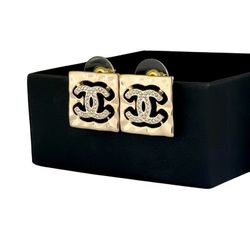AUTHENTIC CHANEL Gold CC Earrings With Crystals 