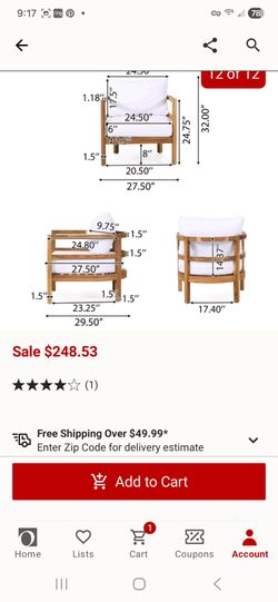 4 teak outdoor chairs with white cushions