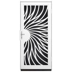 36 in. x 80 in. Solstice White Surface Mount Steel Security Door with Black Perforated Screen and Nickel Hardware