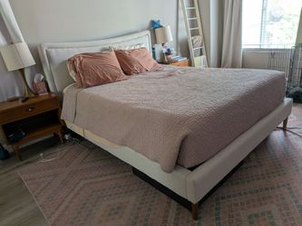 West Elm Upholstered Platform Bed Frame with Headboard