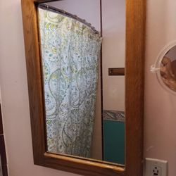 Mirrored Medicine Cabinet With Oak Trim