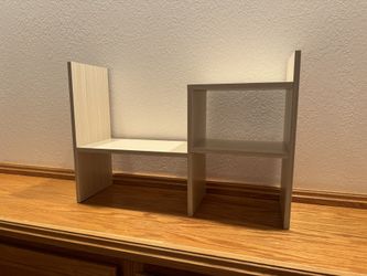 Jerry & Maggie Desktop Organizer Office Storage Rack Adjustable Wood Display Shelf, White, 5 Units, 16"L x 15.8"H x 6.8"W