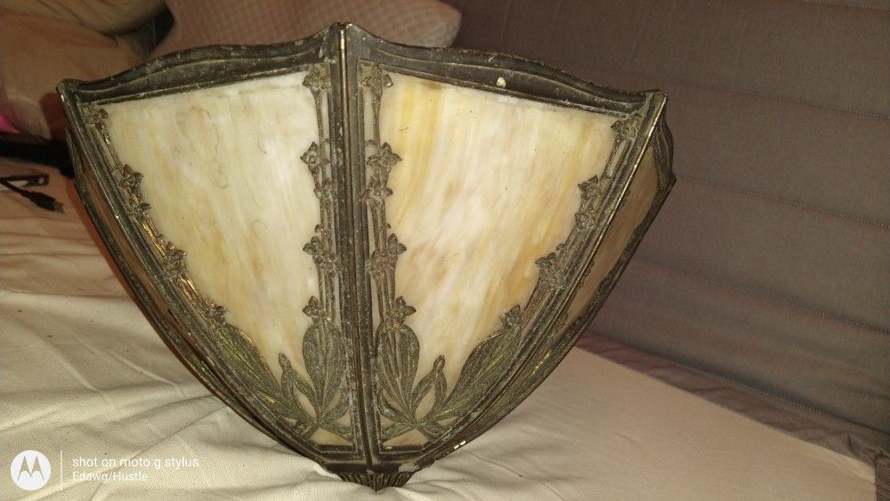 True Vintage Art Deco Brass And Alabaster Lamp Shade