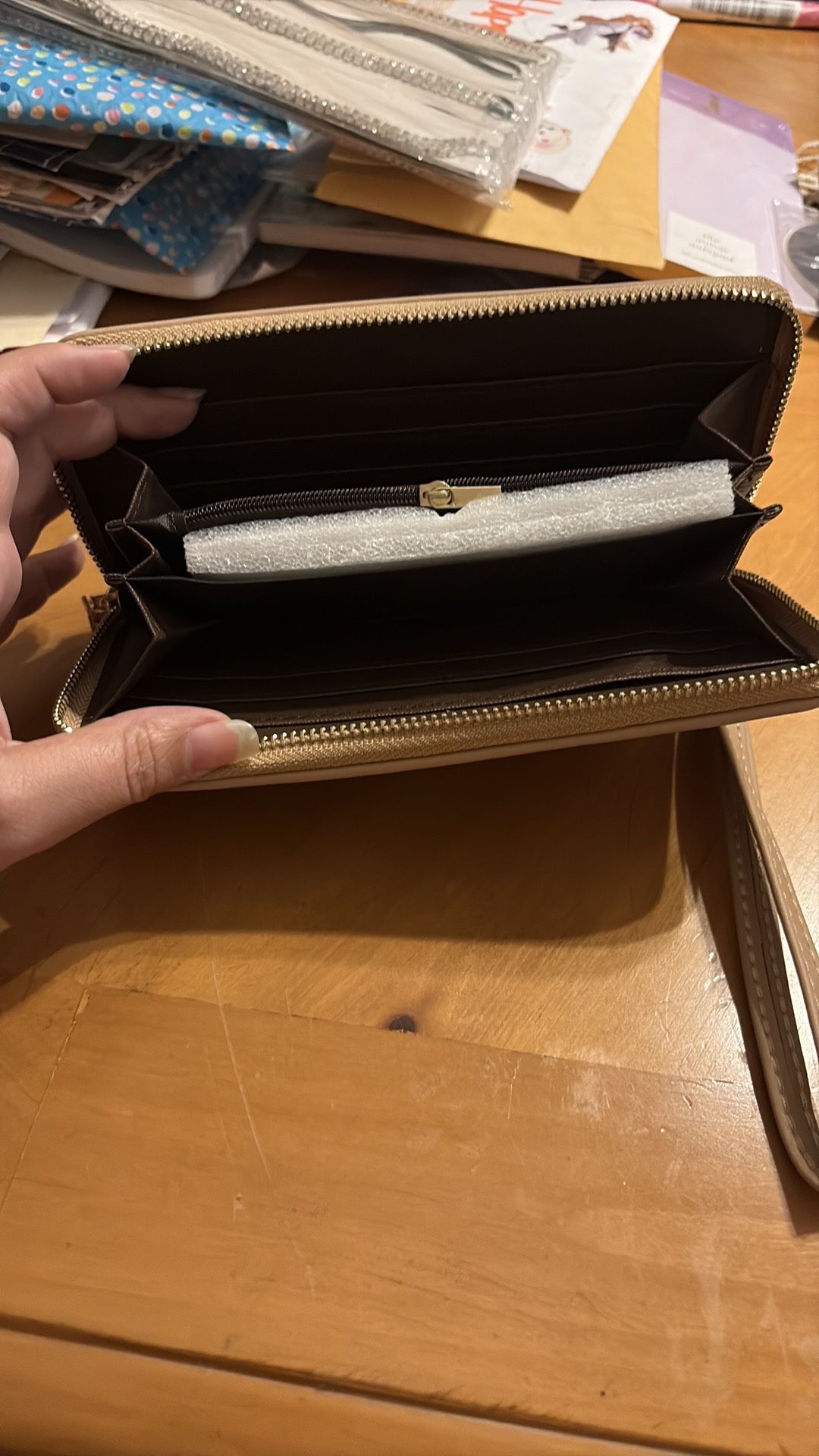Beige Wallet Wristlet