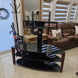 Television Stand And Base With Three Glass Shelves 