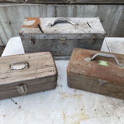 Vintage Rusty Tool Bundle – 3 Metal Toolboxes + Tools