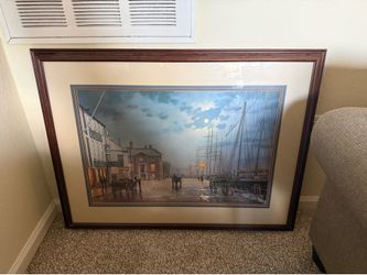 Large Framed Wall Art / Harbor Scene – $20