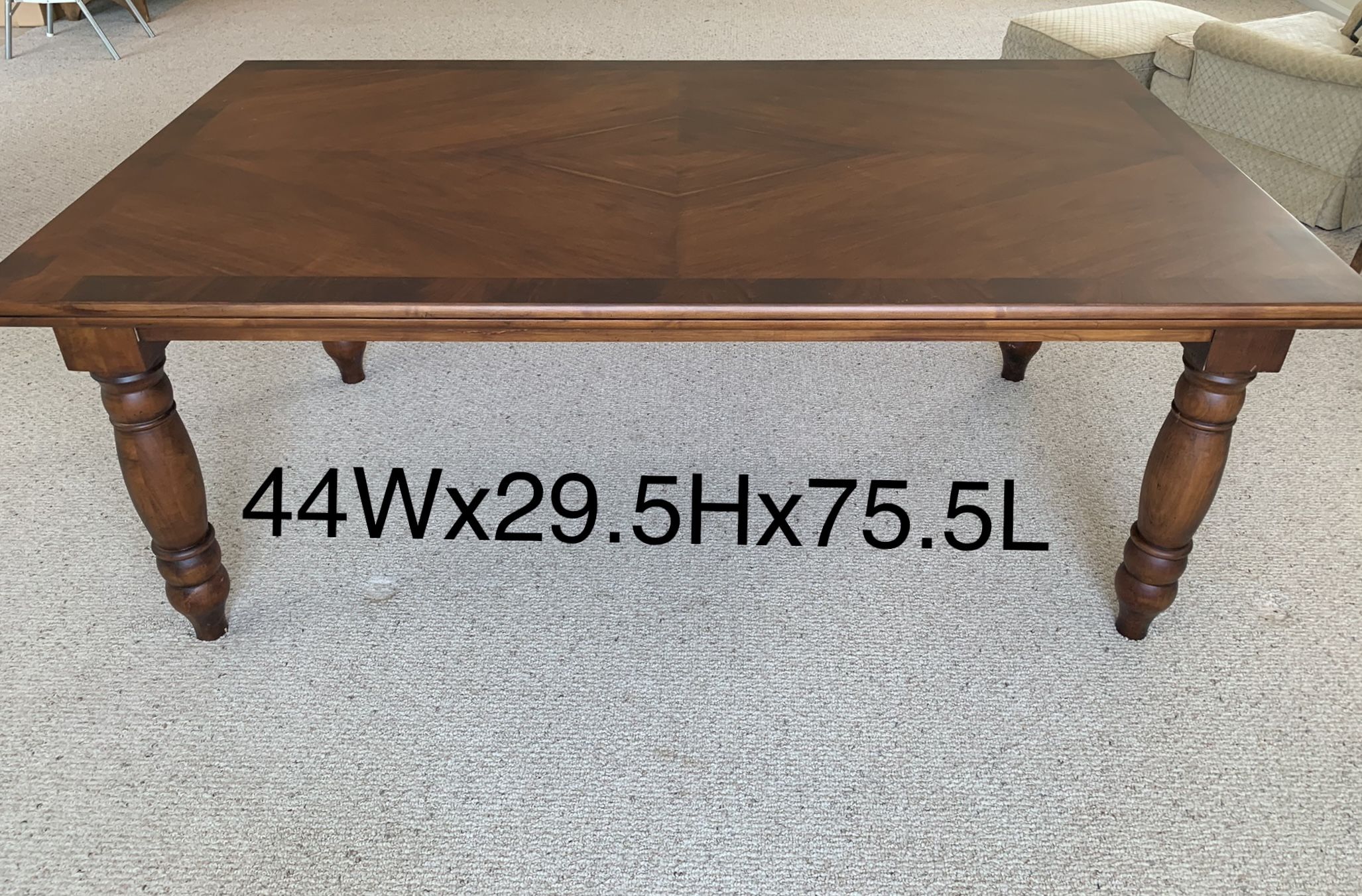 Romweber wood table with diamond pattern top 44Wx29.5HX75.5L see others online 5k&up
