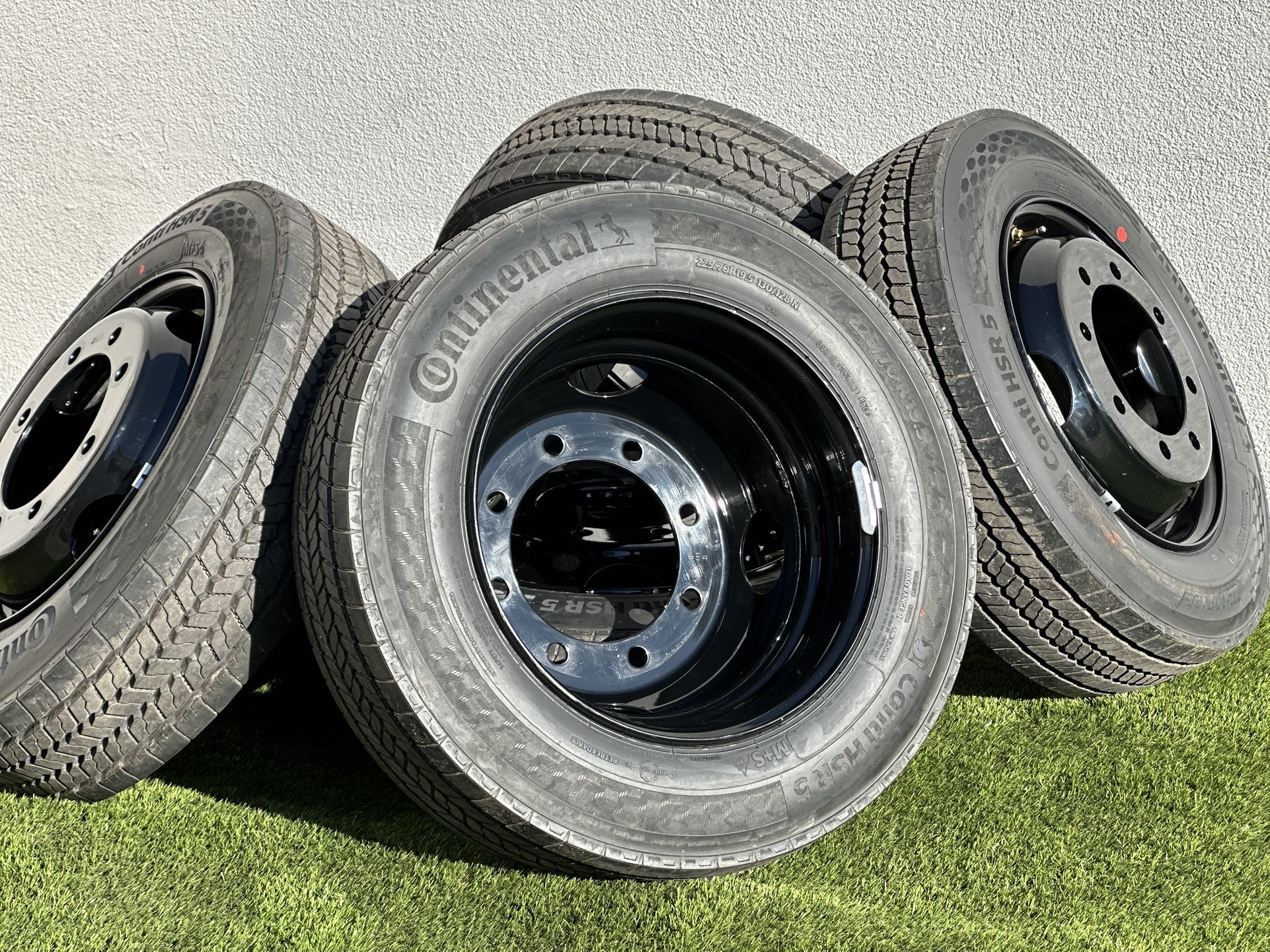 Set of 6 NEW 19.5” Dually Wheels 8x275mm rims GMC 5500 Chevy 4500 A/T Tires 225/70R19.5 Load H 16ply Dodge Ram Chassis 6500
