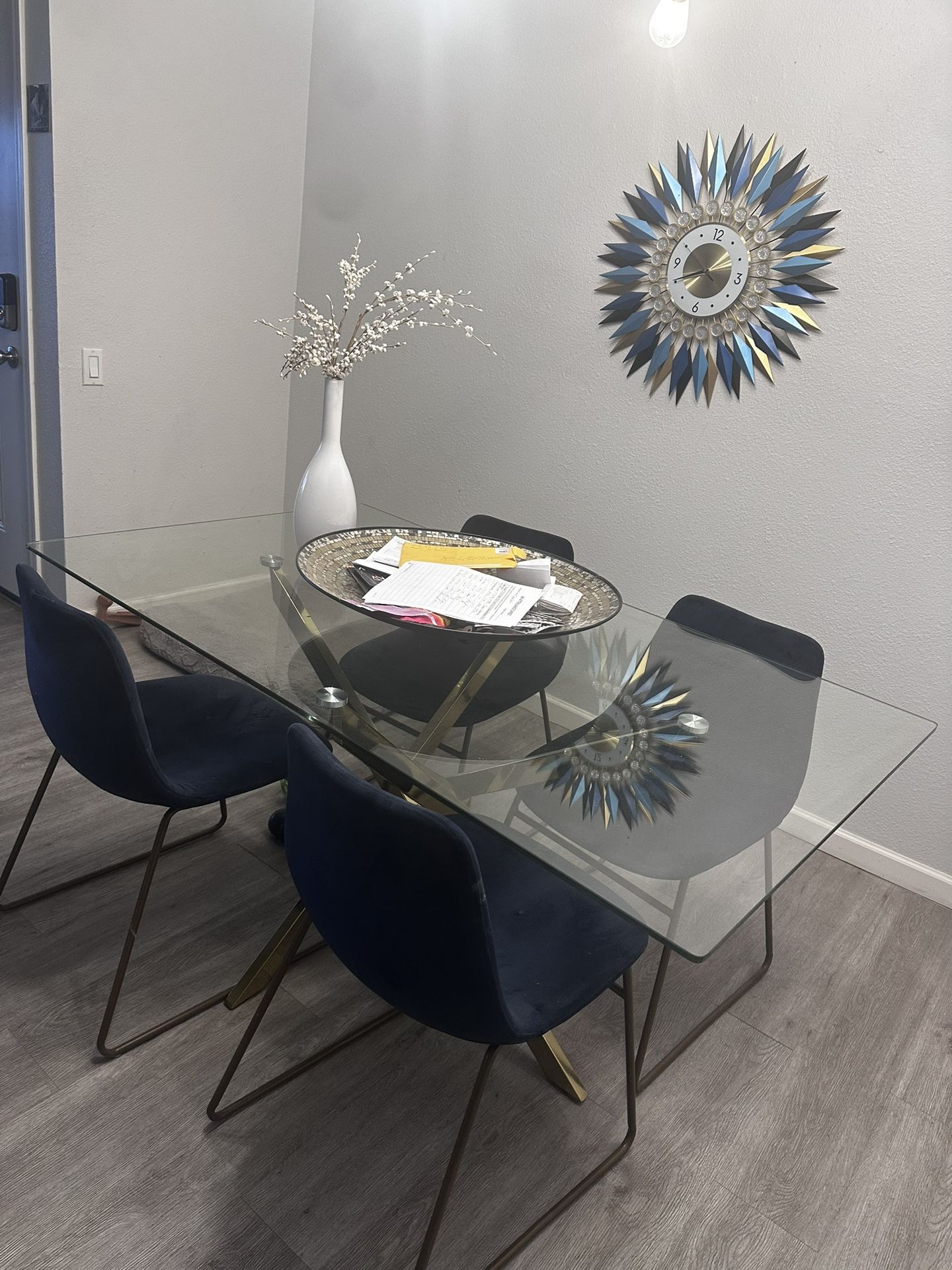 Glass table & Gold Legs W/ Chairs