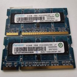 Ramaxel Laptop RAM SODIMM Memory 1GB x2 512MB DDR2 1Rx8 PC2-5300S 667