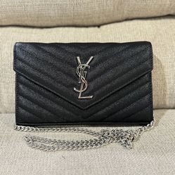  YSL Classic Cassandre Chain Wallet in Grain De Poudre Leather