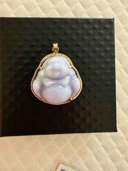 18k Gold Buddha Jade Pendant