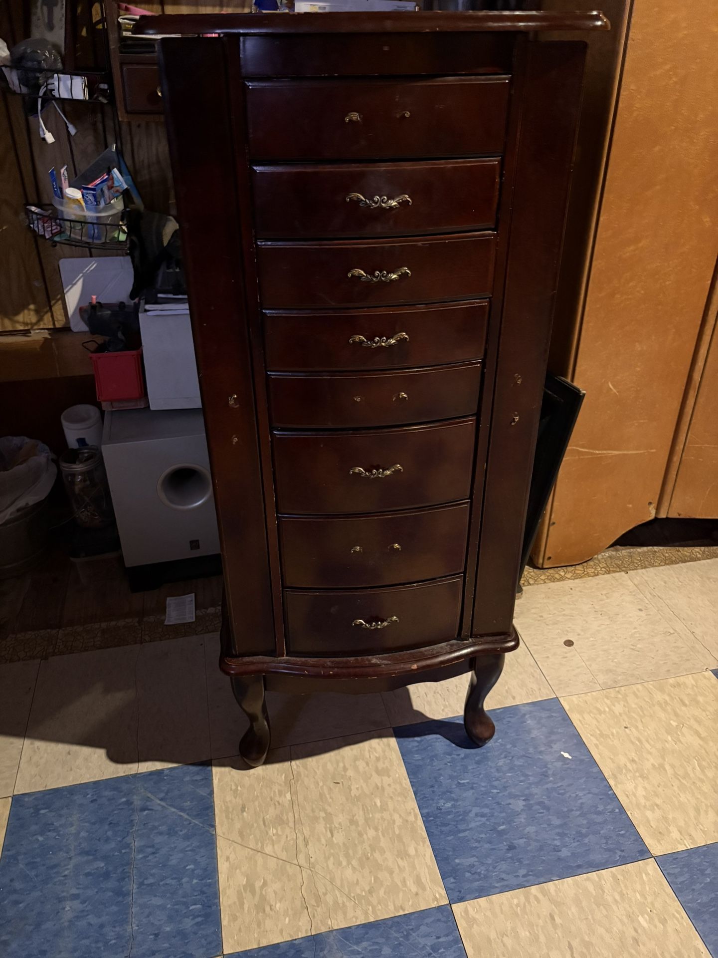 1988 Vintage Powell Queen Ann Jewelry Armoire |8 Drawers |cherry Color