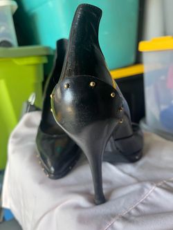 Black Leather Studded Stiletto Ankle Boots
