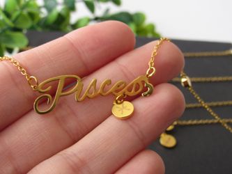 12 Constellation Zodiac Old English Letter Sign Pendant Necklace Astrology, Pisces