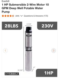 Everbilt 1 HP Submersible 2-Wire Motor 10 GPM Deep Well Potable Water Pump