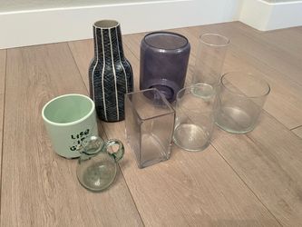 EIGHT Different Decorative Vases-Clear Glass Flower Vases-Cylinder Jars-Candy Jars-Floating Vase