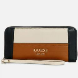  GUESS Shawna Zip-Around Wristlet Cognac Multi/Gold New