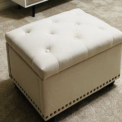 Beige Linen Ottoman Footrest Stool – Multi-Use, Stylish & Compact – $75.00