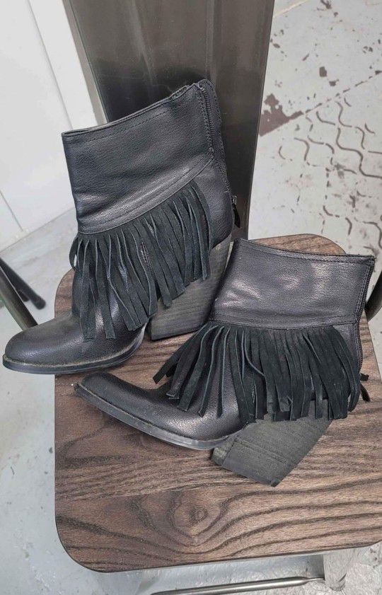 Ladies Volitale Los Angeles Brand Black Leather Fringed Booties