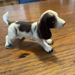 Antique Mini Ceramic Basset Hound Statue 