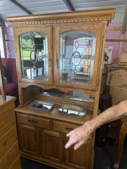 2 Piece Oak China Display Cabinet