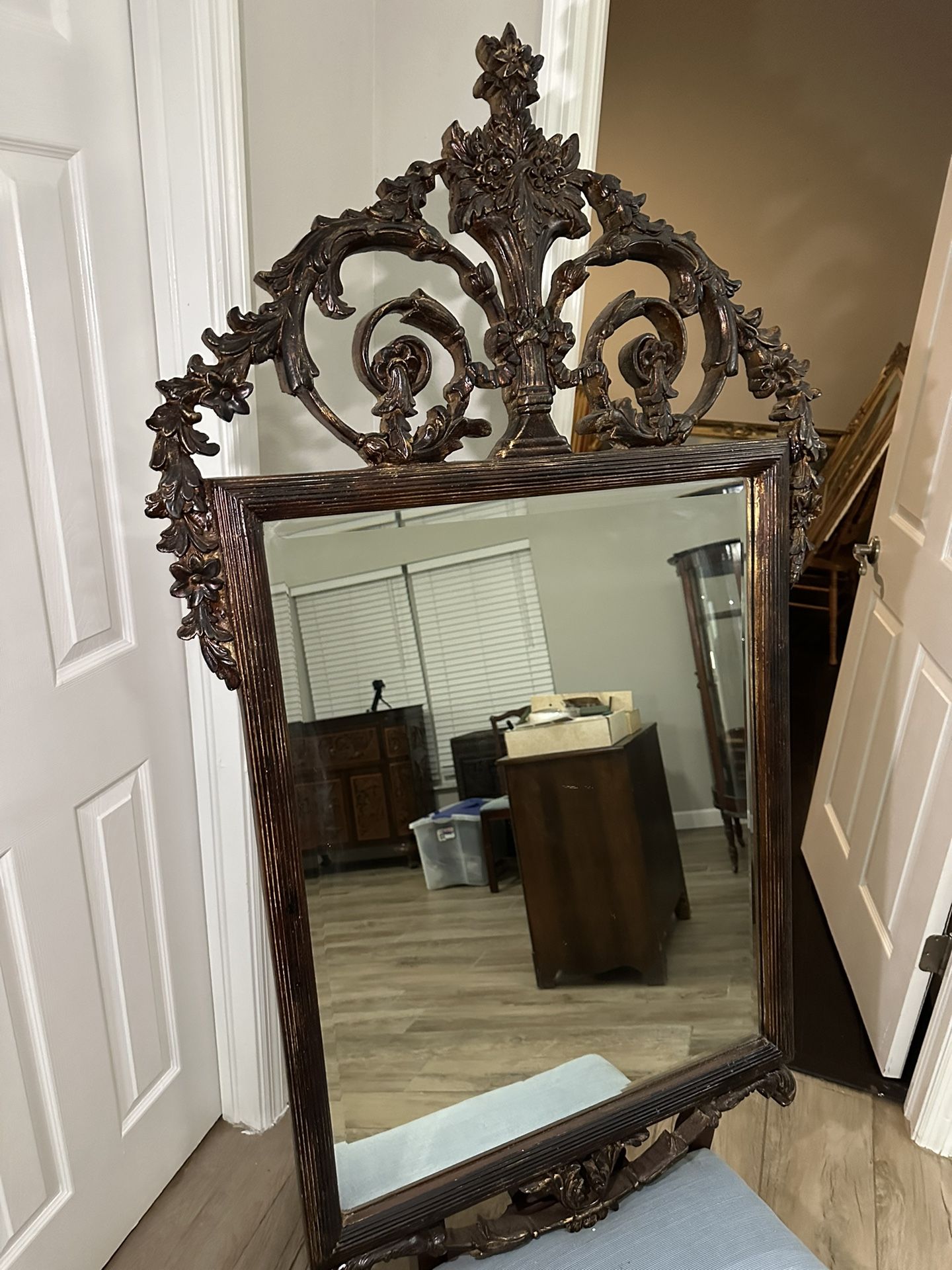 Highly Carved Vintage Asian Wooden Mirror