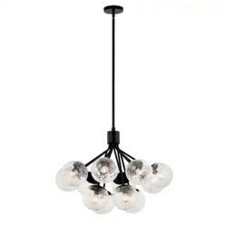 Kichler Silvarious 30 in. 12-Light Black Modern Clear Glass Shaded Convertible Chandelier for Dining Room