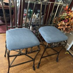 IRON BAR STOOLS,  CLOTH SEATS SET OF 2, 