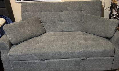 Gray Fabric Loveseat with Tufted Back