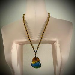 NEW, Striking Brown Necklace + Brown, Green & Blue, Buddha Pendant. Lenght:27.5"