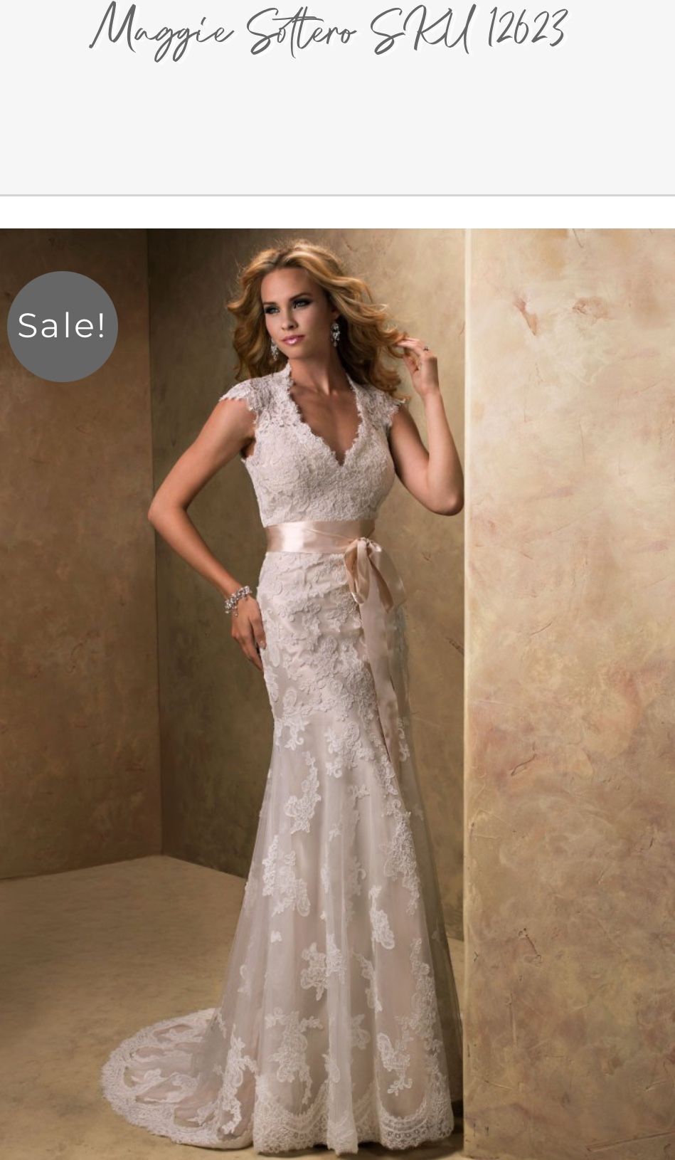 Romantic Ivory & Champagne Wedding Dress, Size 10