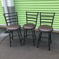 (3) DINING STOOLS FAUX-BROWN LEATHER 