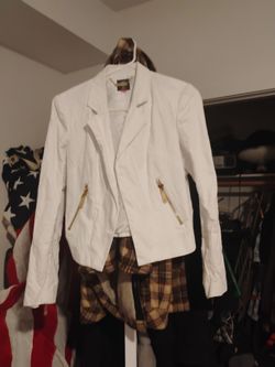 White Moto Jacket with Gold Zippers