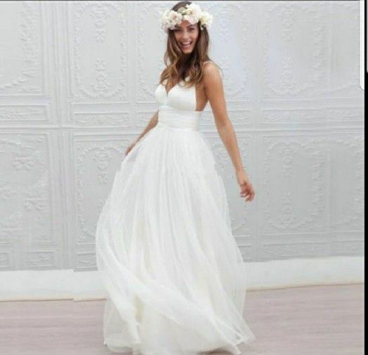 White V Neck Spaghetti Strap Wedding Gown,  Special Occasion Dress