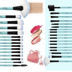 Blue Makeup Brushes, 32Pcs Essential Eyeshadow Eyeliner Face Powder Cream Liquid Cosmetic Brushes Kits Perfect gift with Cruelty-Free Synthetic Fiber 
