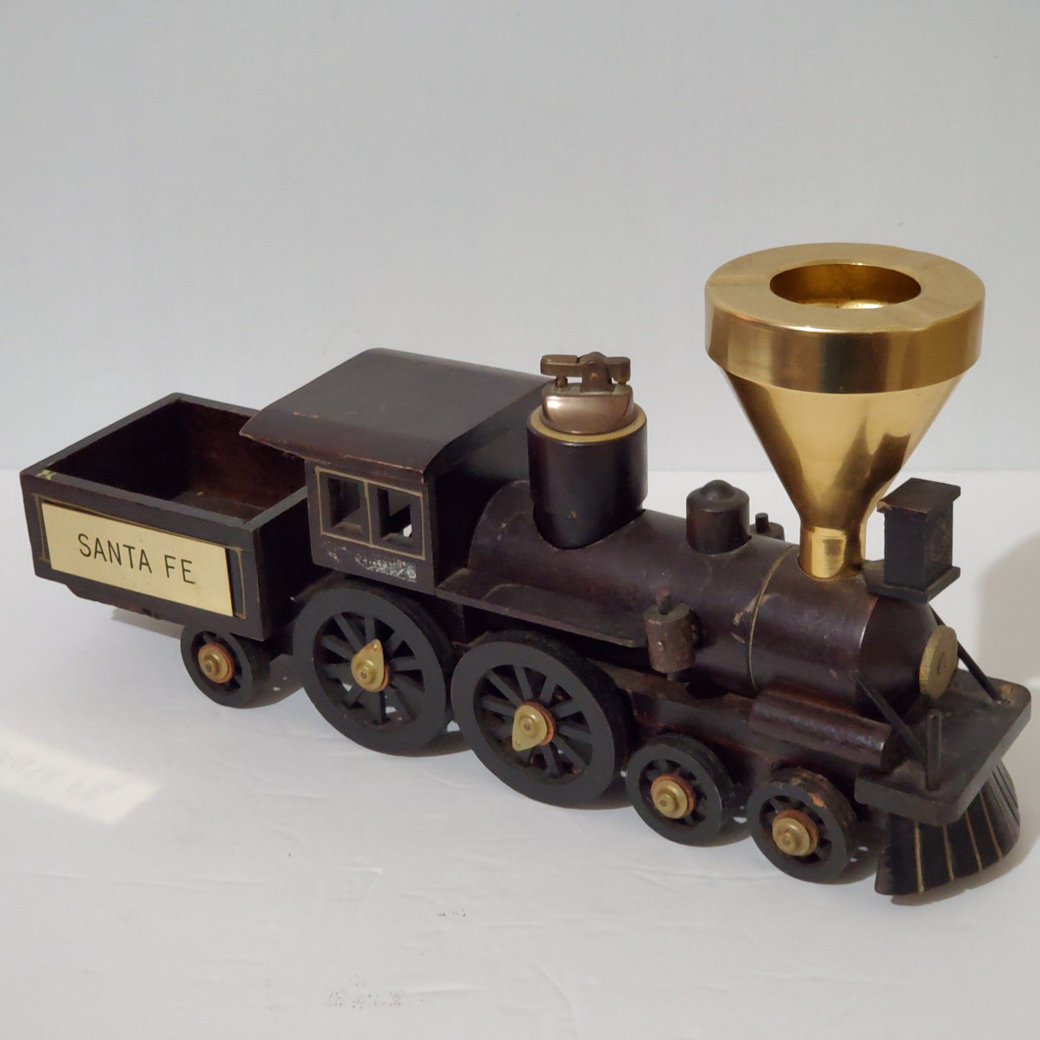 Vintage Hand Crafted Wood Train Ashtray & Lighter 13"