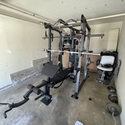 Vesta Fitness Smith Machine 2001 w/Bench Attachment | 230lb Bumpers Weights | 7ft Olympic Bar | Fitness | Gym Equipment | FREE DELIVERY 🚚 