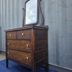 Antique Wooden Dresser with Mirror