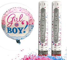 Gender Reveal Poppers, party supplies, balloons!