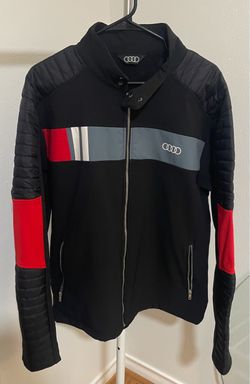 Audi Men's Colorblock Jacket Black/Gray/Red Full Zip Stand-Up Collar Large