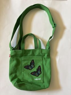 Levi's Green Purse Tote Bag Embroidered Butterfly’s Pocket Detail