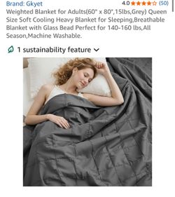 Weighted Blanket for Adults(60" × 80", 15lbs, Grey) Queen Size Soft Cooling Heavy Blanket for Sleeping, Breathable Blanket with Glass Bead Perfect for