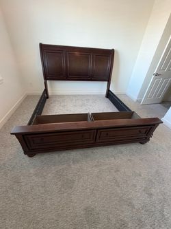Cherry Wood Sleigh Bed Frame with Storage Drawers