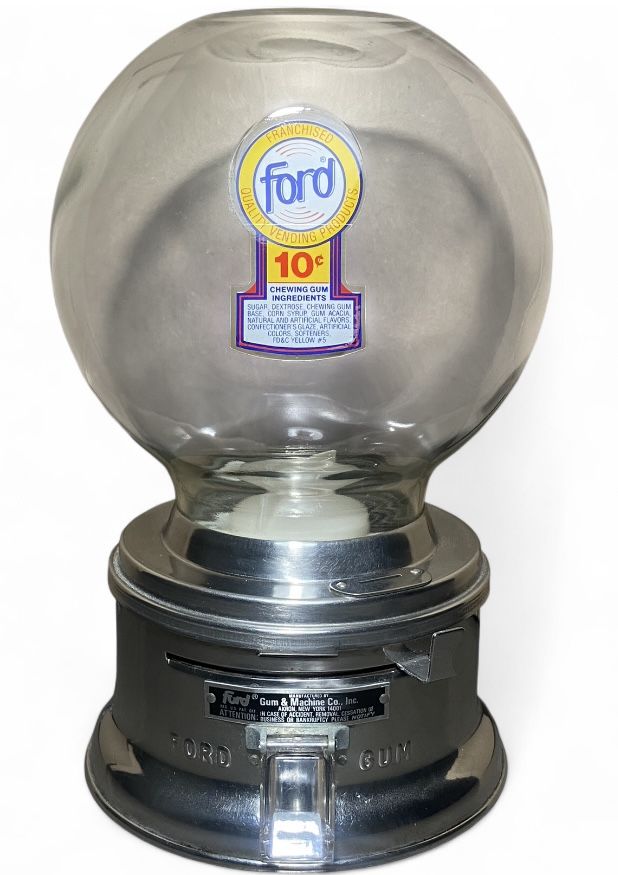 Ford Gum Ball Machine Penny Glass Silver 1 One Cent Globe Excellent Vintage 1940 
