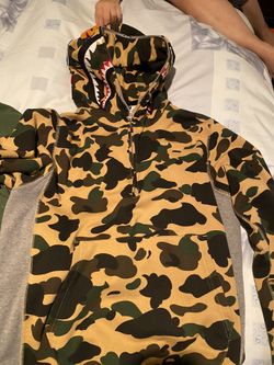 Bape yellow camo shark quarter zip