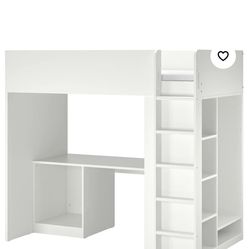 Lod bed frame, desk and storage, white twin 
